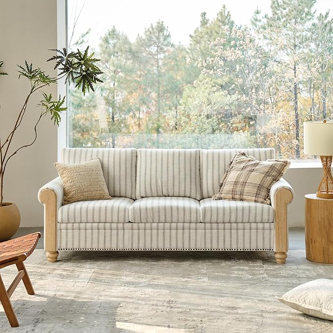 EcoHarbor Living 3-Seater Couch, Stripe 81" Mid-Century Modern Upholstered Sofa - Image 7