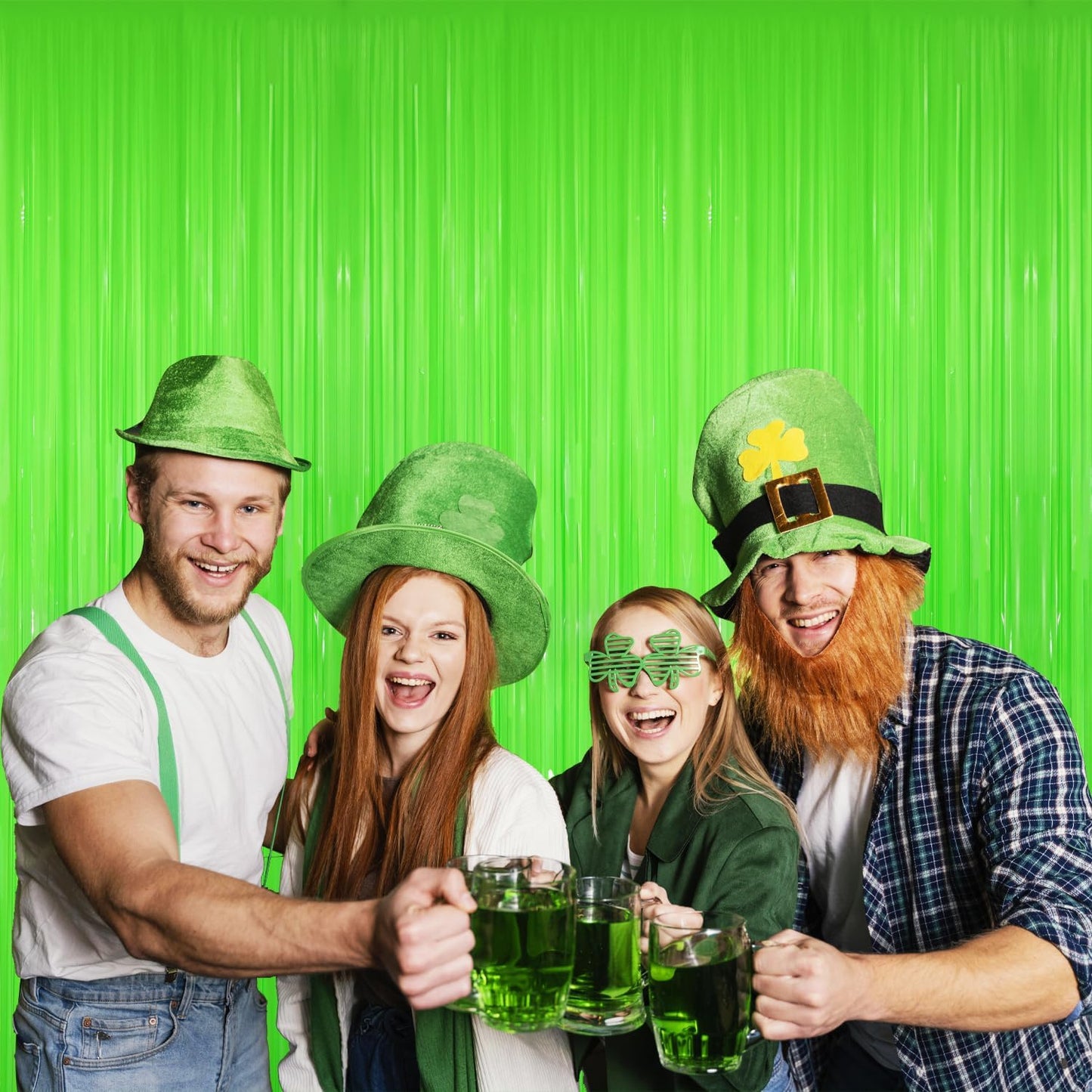 GOER 3.2 ft x 8.2 ft Party Backdrop Party Streamers for Birthday,Graduation,New Year Eve Decorations Wedding Decor(4 Packs,Candy Lime Green)