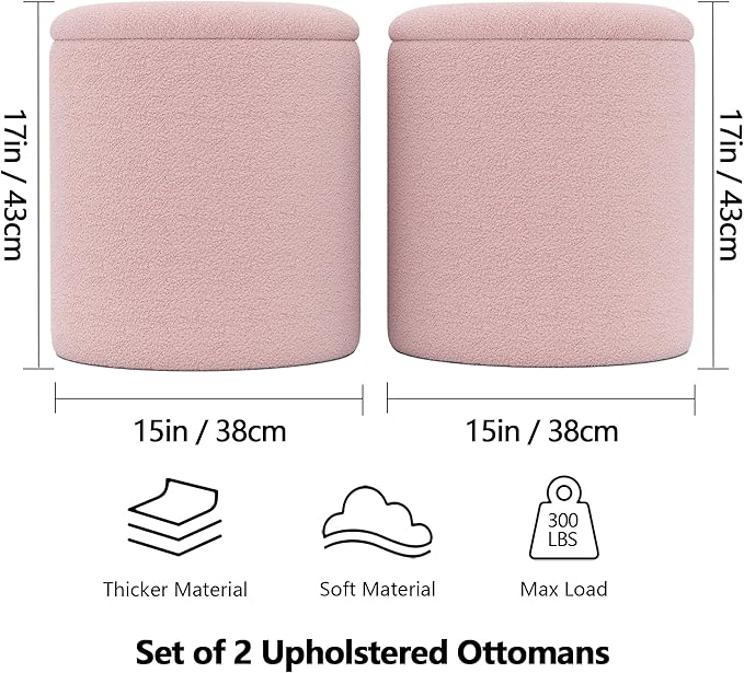 Cmishe Ottoman Poufs with Storage, Soft Upholstered Vanity Stool - Image 2