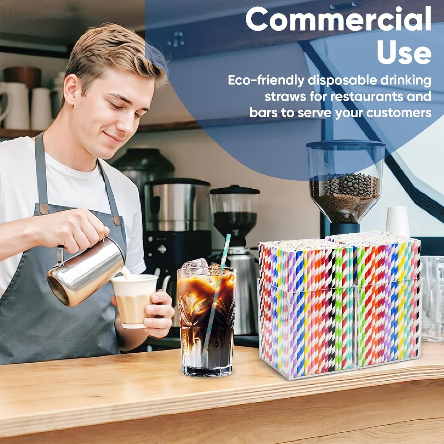 [100 Counts] 7.75 Inch Colorful Striped Disposable Paper Drinking Straws, 10 Assorted Colors, Compostable - for Cocktail, Party, Cake Pops, Crafts