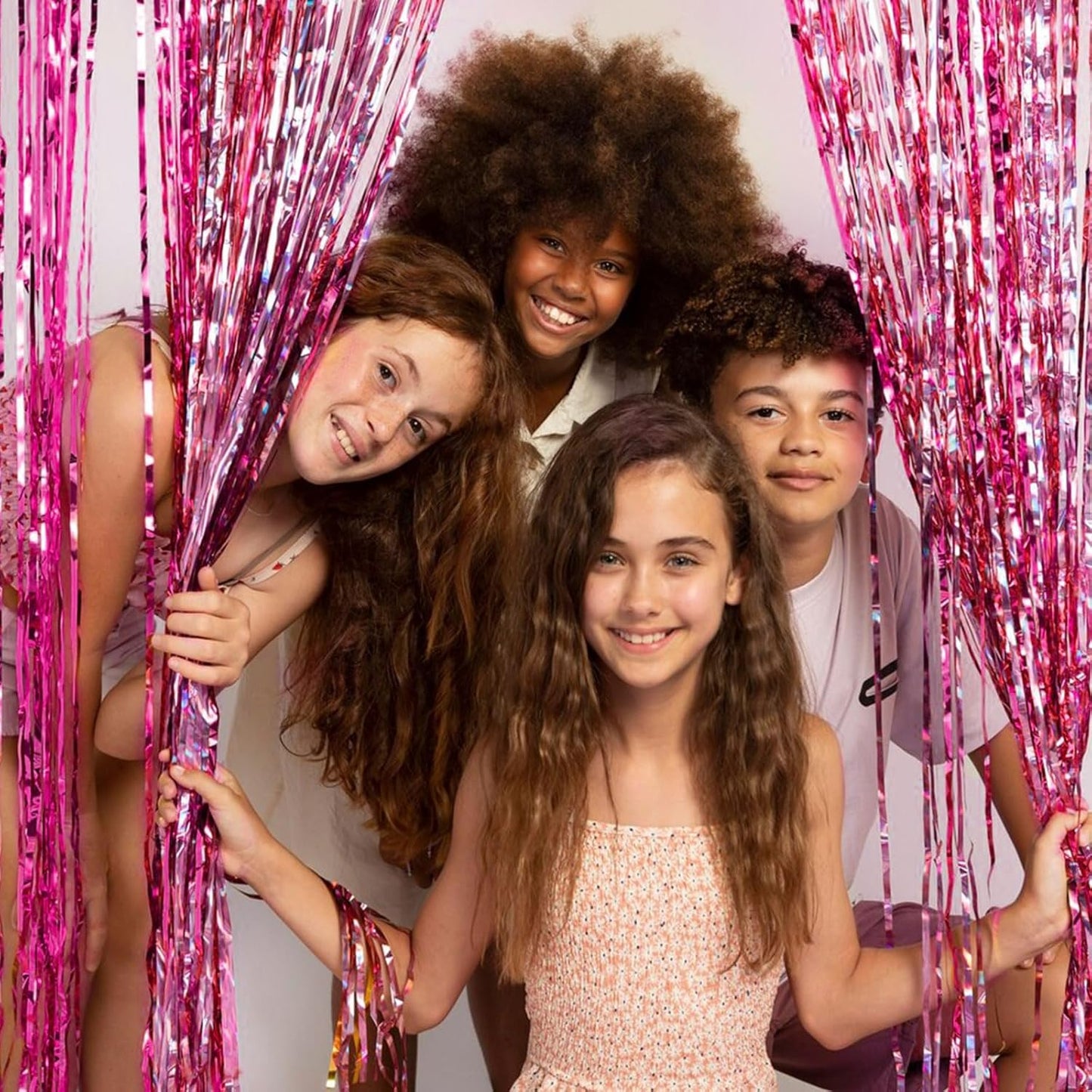 20 Pack Foil Curtain Backdrop Pink Metallic Tinsel Foil Fringe Curtains Photo Booth Props for Birthday Wedding Engagement Baby Shower Bachelorette Christmas Holiday Celebration Party Decorations