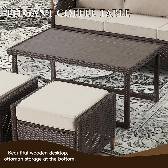 MELLCOM 7 Piece Patio Furniture Set Wicker Patio Conversation Set Rocking - Image 6
