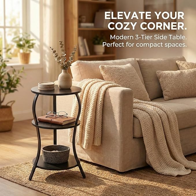 Vintage Small Round Side Table, 3-Tier Slim Waist Circular End Table - Image 9
