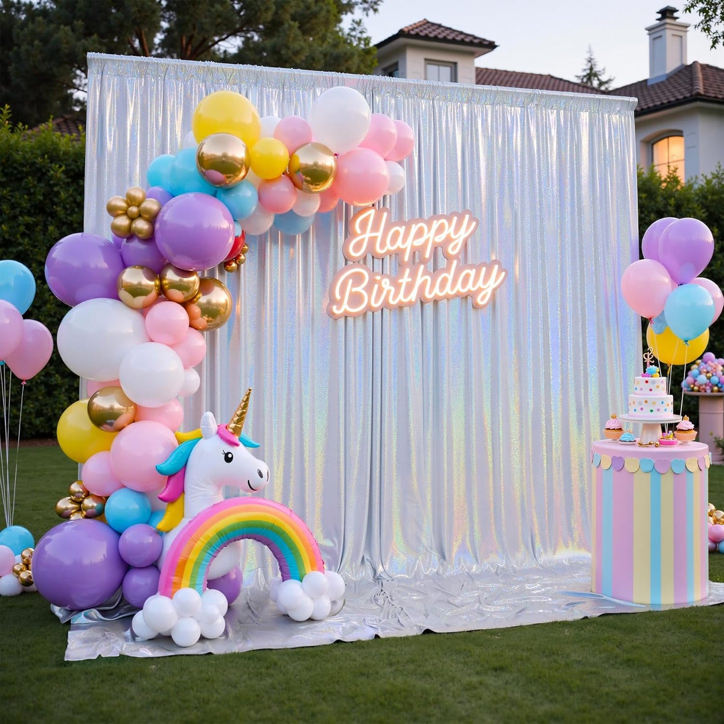 gogoparti 20x10FT Laser Silver Sequin Backdrop Curtain - 4 Panels of 5x10FT Wrinkle-Free Glitter Drapes for Photography, Birthdays, Weddings & Graduations