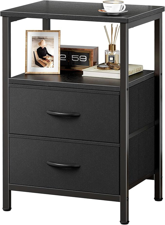 Huuger Night Stand with 2 Drawers, Bed Side Table with Open Shelf, Wooden Top by Huuger