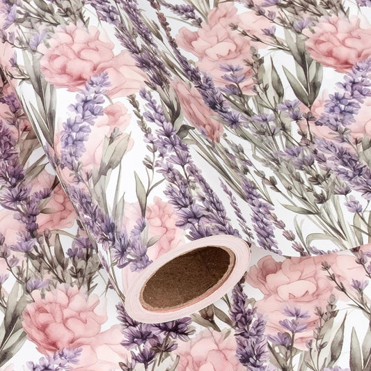 WRAPAHOLIC Kraft Floral Wrapping Paper - Mini Roll - 17 Inch x 16.5 Feet - Purple Lavender Flower Wrapping Paper for Wedding, Birthday, Bridal Shower, Tea Party, Drawer Liners, Home Closet Shelves