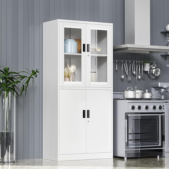 4 Door Display Cabinet with Adjustable Shelves, Locking Steel Storage Caninet - Image 7