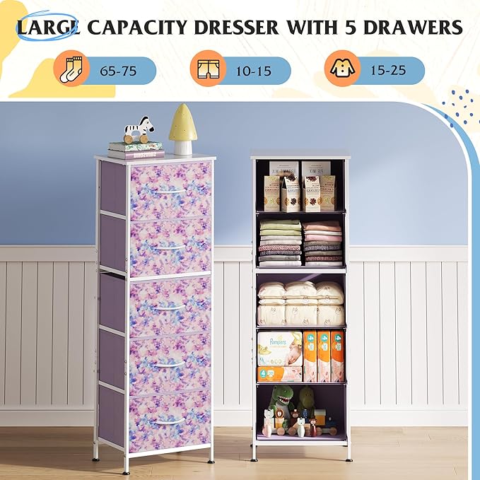 WLIVE Fabric Dresser, 5-Drawer Tall Dressers - Image 4