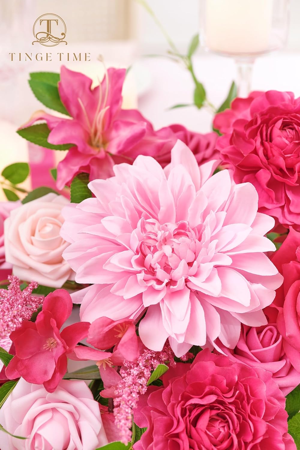 TINGE TIME Artificial Sweetheart Flower Swag with Table Cloth and Table Runner, Pack of 3 Floral Arrangement for Wedding Sweetheart Table Centerpiece Decoration Valentine's Day (Hot Pink)