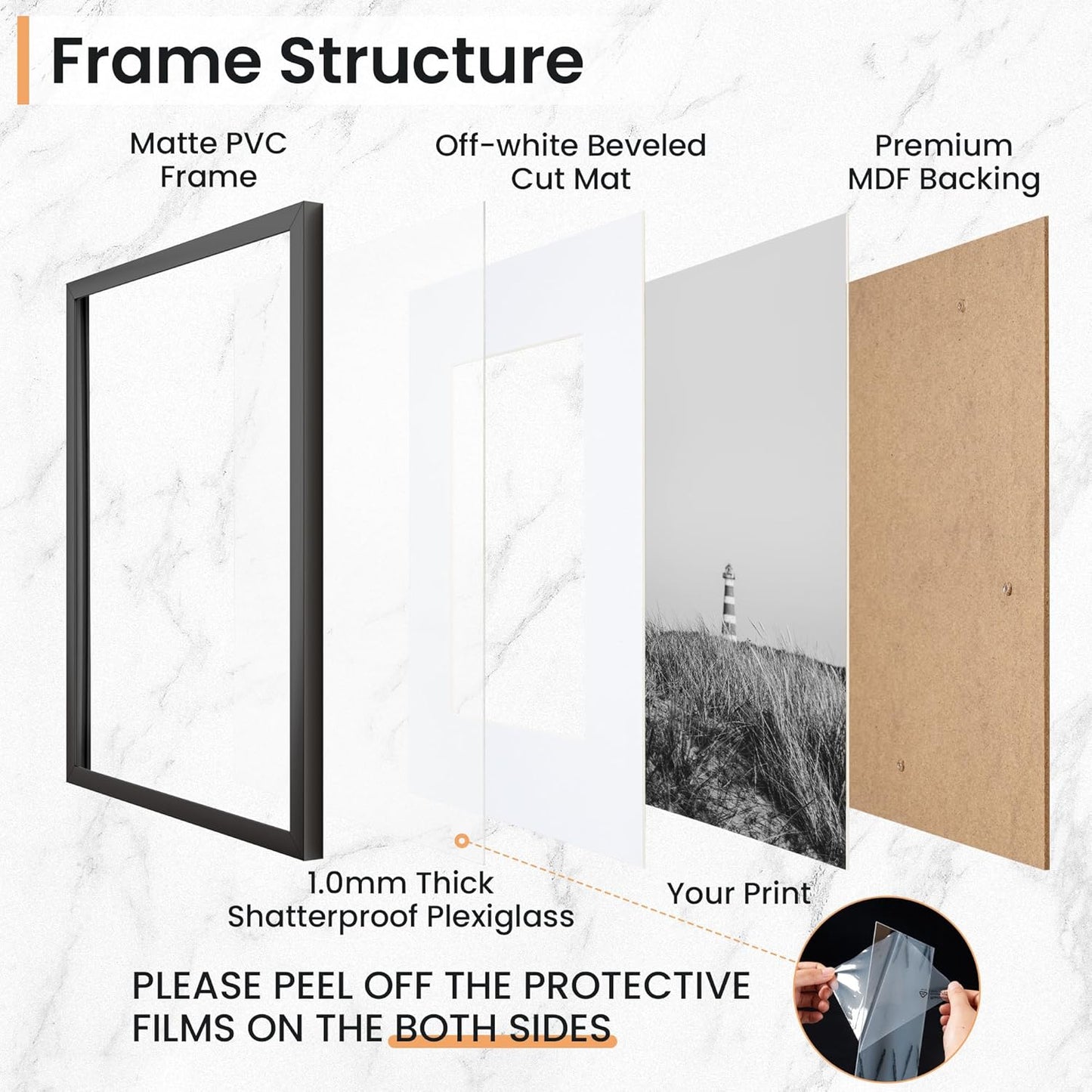 5x7 inch Picture Frame, 5x7 Photo Frames with 4x6 Removable Mat - High Definition Plexiglass - Vertical and Horizontal Display - Wall Hanging Frame - Black, 5 Pack