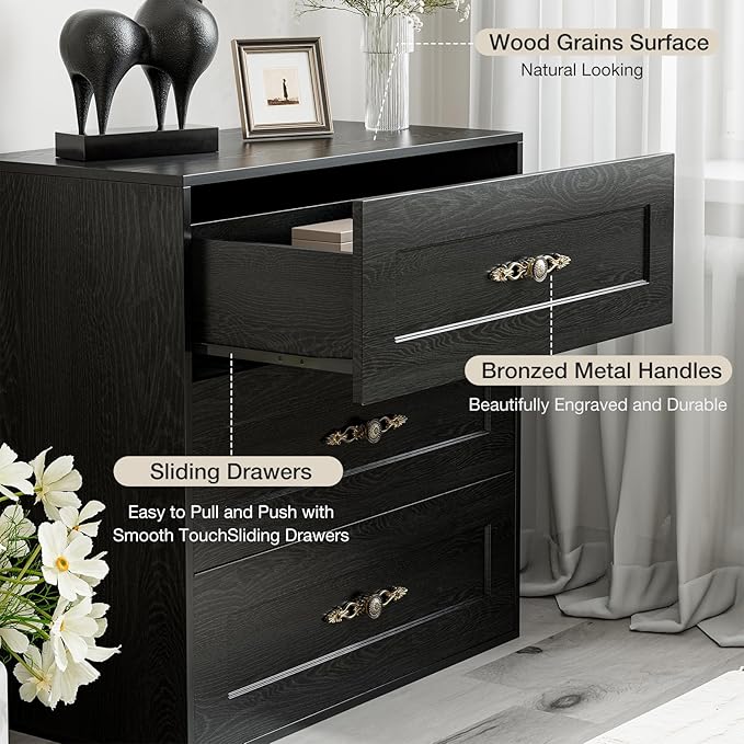 Wooden Dresser with 3 Large Drawers, Modular Media Console Storage Chest of - Image 4