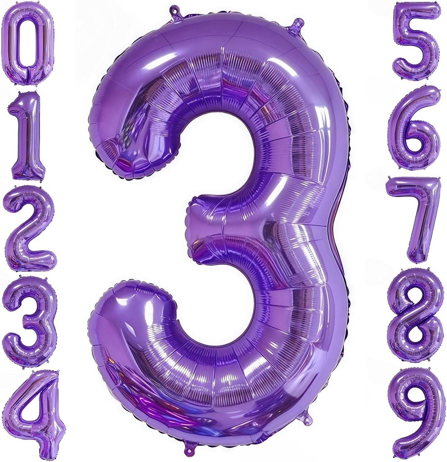 Purple 3 Balloon Number,40 Inch Number 3 Balloon Big Purple 3 Foil Mylar Helium Balloon for Birthday Party Decorations