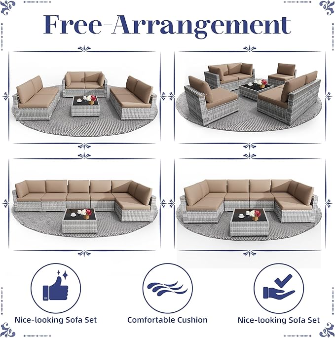 KIGOTY 7-Piece Patio Furniture Set, All-Weather PE Rattan Outdoor Sectional Sofa - Image 6