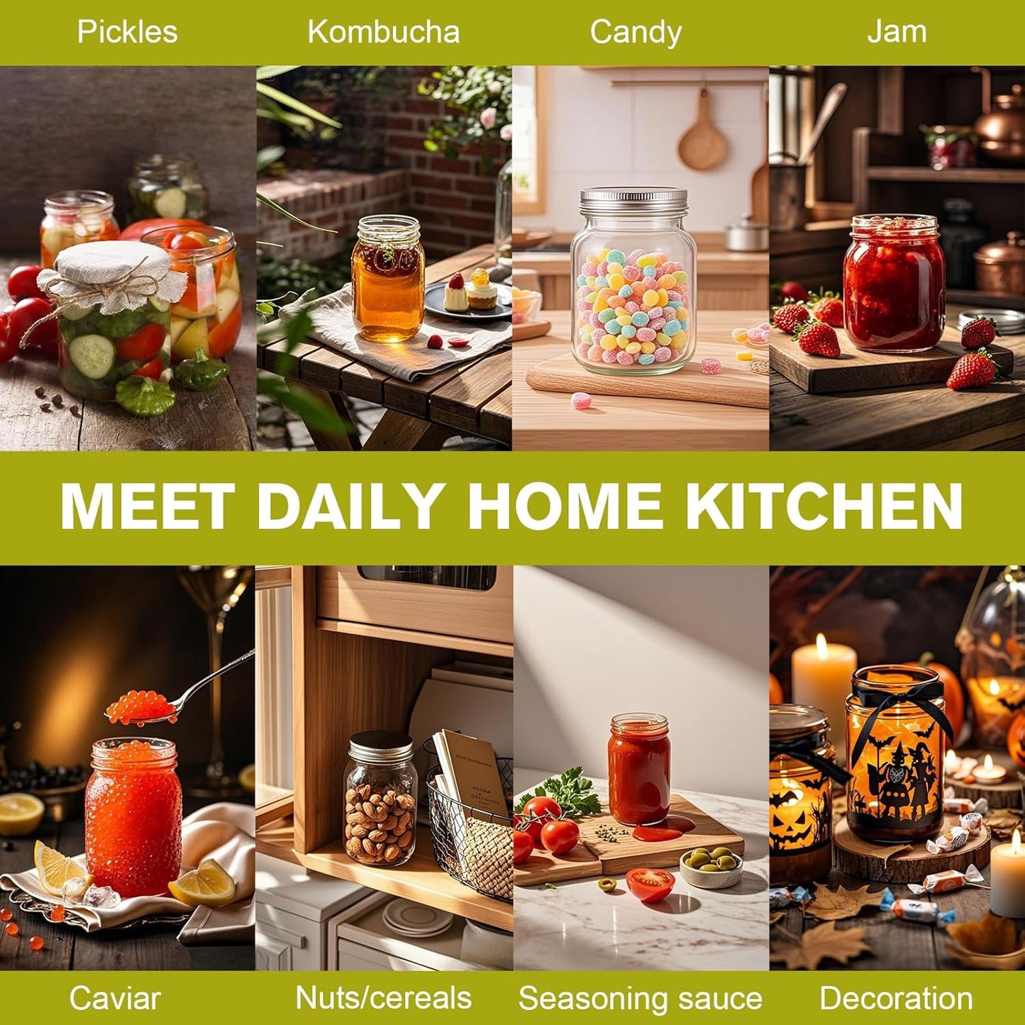 Glass Mason Jars, 4 Pack 8.5oz Clear Glass Regular Mouth Canning Jars with Lids for Sealing, Ideal for Food Storage, Snacks, Candies, Jam, Honey, Wedding Favors, Shower Favors, DIY Projects