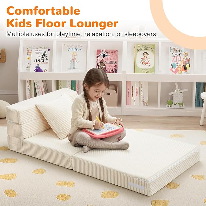 MeMoreCool Folding Sofa for Kids, Corduroy Fold Out Futon Chair, Small Foldable - Image 3