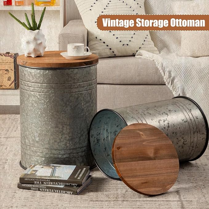 Poofzy Farmhouse End Tables Set of 2, Galvanized Metal Decor Side Table - Image 7