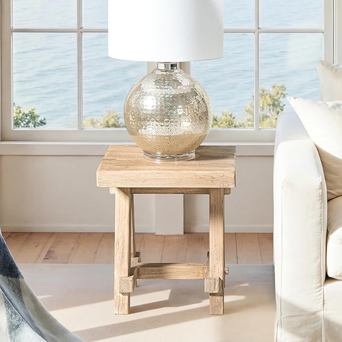Hawthorne 18" Square Reclaimed Elm Trestle Side Table Heritage Light Natural - Image 2