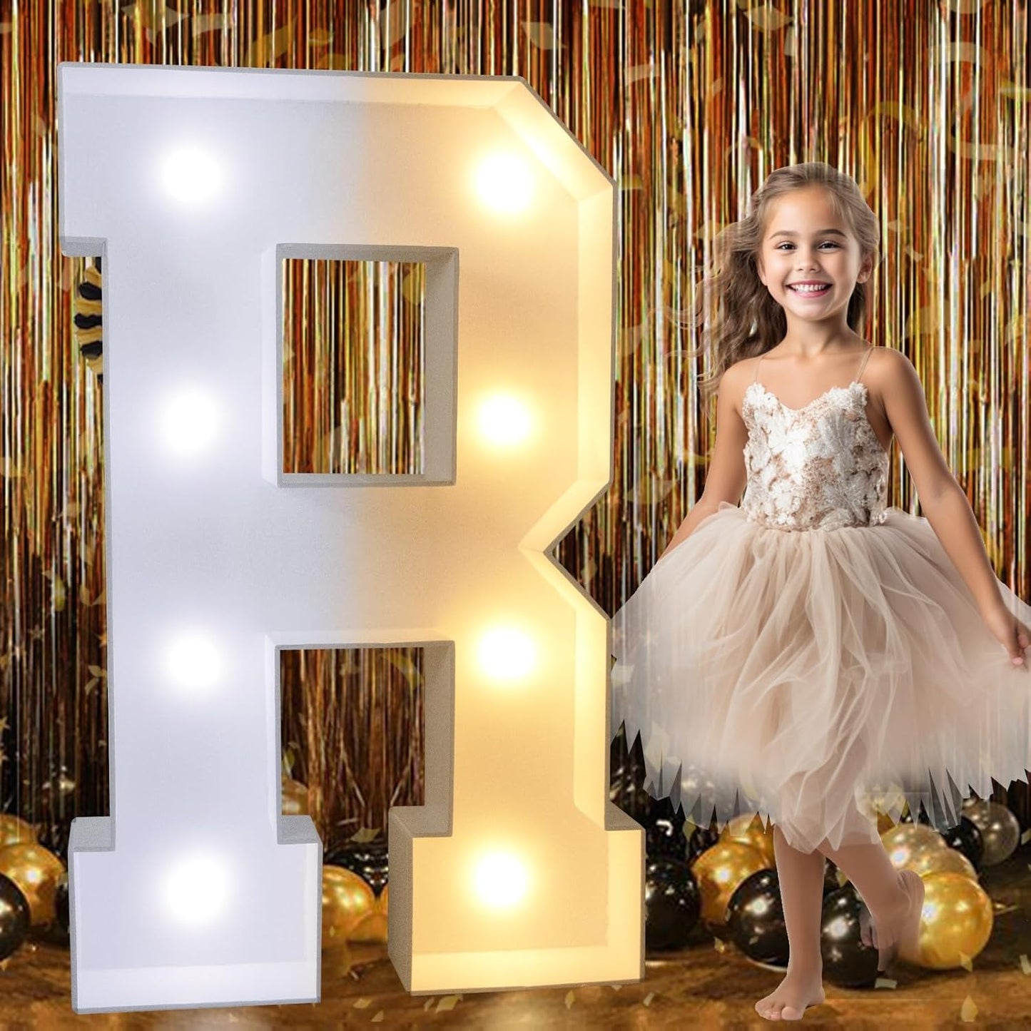 Pooqla 3FT Marquee Light Up Letters, LED Big Mosaic Marquee Letters 3 Feet, Giant LED Sign for Balloons Birthday Anniversary Wedding Party Decoration, Cool White and Warm White Letter R