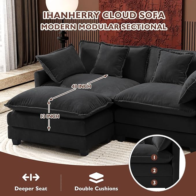 Ihanherry 111.4" L Shaped Modern Sofa Modular Sectional Cloud Couch - Image 3