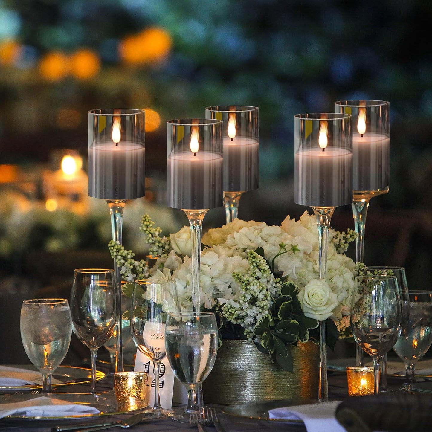 6Pack Glass Flickering Flameless Candles with Remote, 2"X3" Real Wax Votive Candles Battery Operated, Small Electric LED Candles for Wedding Home Decor, w/4 Timers+2 Lighting Modes [Gray]