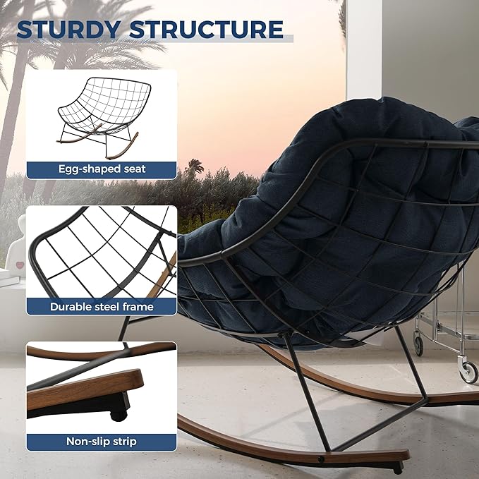 Grand patio Outdoor Rocking Chair, E-Coated Modern Cozy Lounge Rocker Chair - Image 6