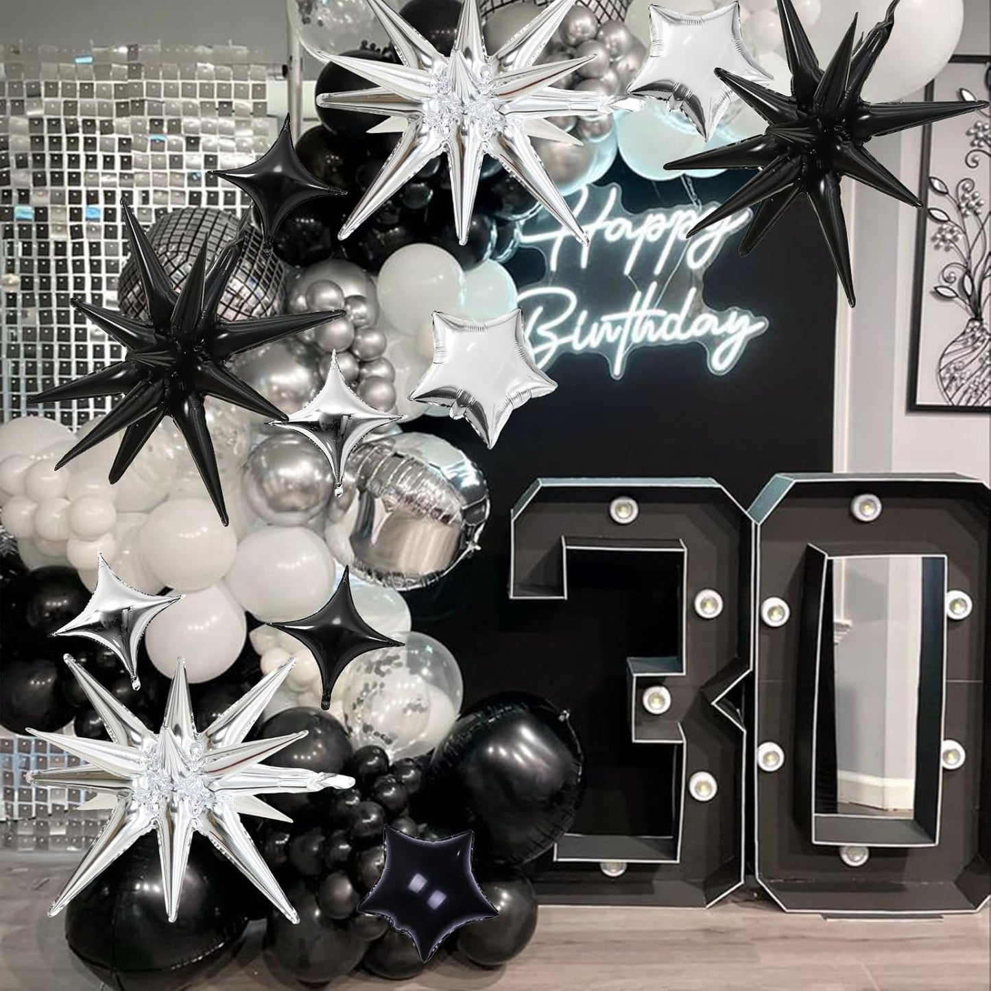 Black and Silver Star Balloons, 22in Large Star Balloons Foil 10in 4-Pointed & Pentagram Balloon for New Year Graduation Wedding Engagement Birthday Party Decorations