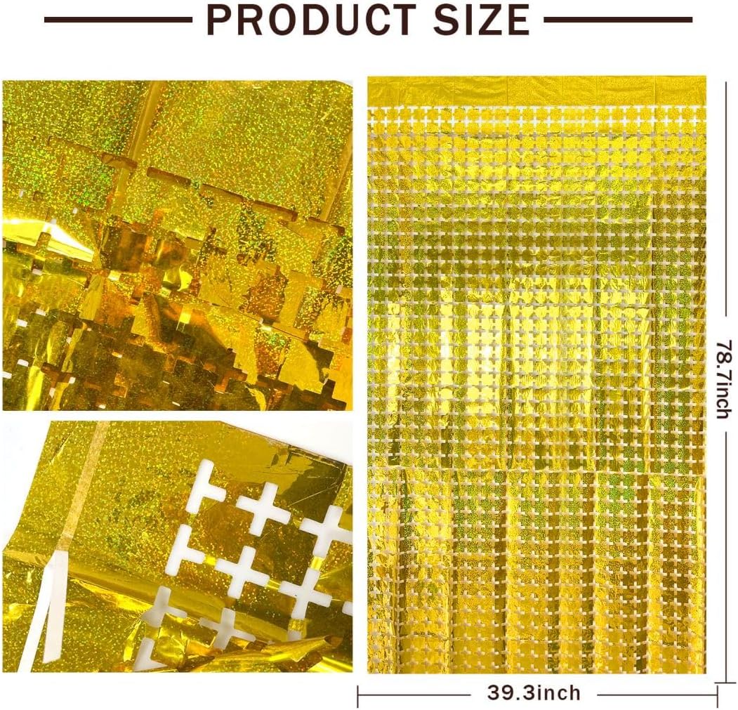 Gold Fringe Curtain Tinsel Backdrop,10pcs Square Foil Fringe Curtain Golden Wall Decor Party Streamers for Prom New Years Eve Christmas Anniversary Graduation Birthdays Masquerade Party Decorations