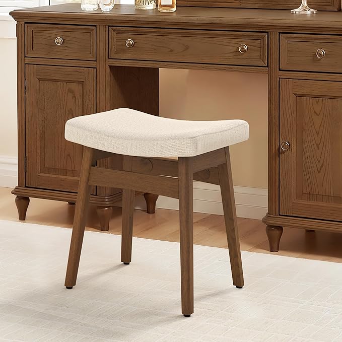 LUE BONA Solid Wood Vanity Bench Stool, 17.3" H Ergonomic Saddle Stool by LUEBONA