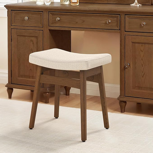 LUE BONA Solid Wood Vanity Bench Stool, 17.3" H Ergonomic Saddle Stool by LUEBONA