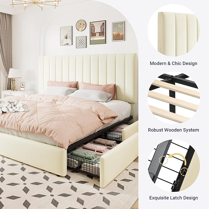 Allewie King Size Storage Bed Frame, Vertical Channel Tufted Adjustable - Image 6