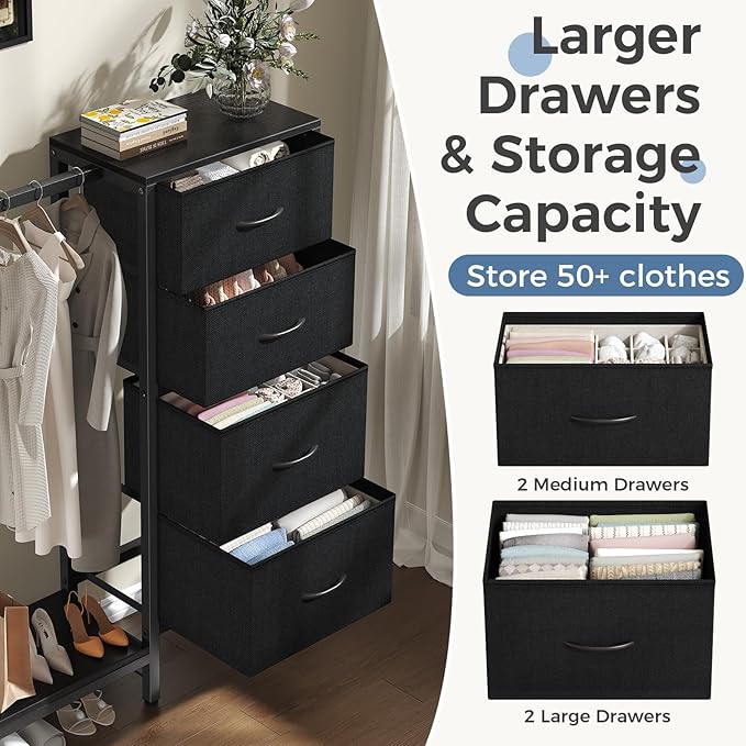DUMOS Dresser with Hanging Rack, 4-in-1 Black Fabric Dresser - Image 5