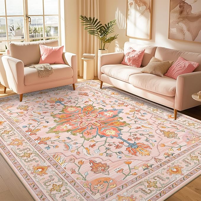 RELEANY Area Rugs 5'x7' Washable Non-Slip, Floral Vintage Distress Print - Image 3
