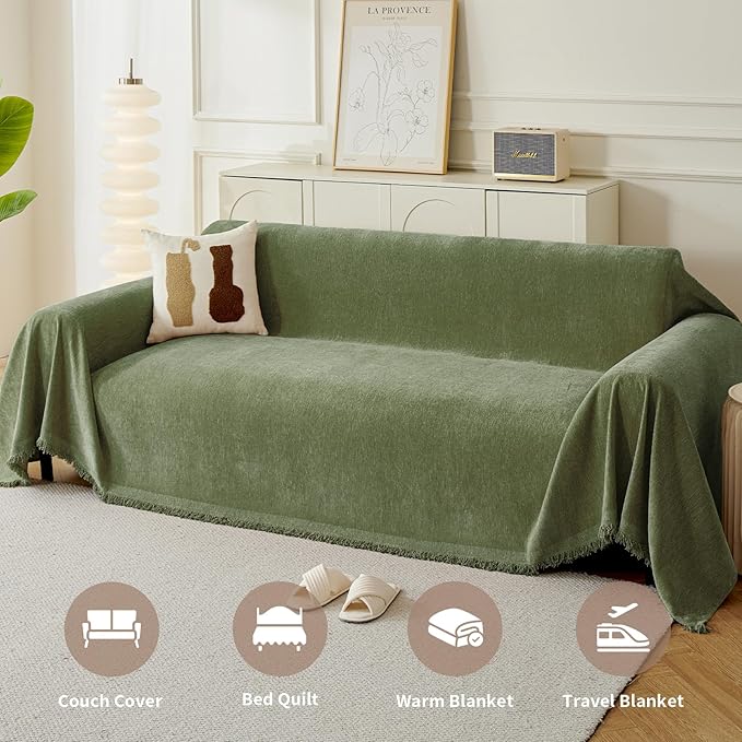 Couch Cover for Dogs, Boho Sofa Covers for 4 Cushion Couch, Chenille Sofa - Image 4