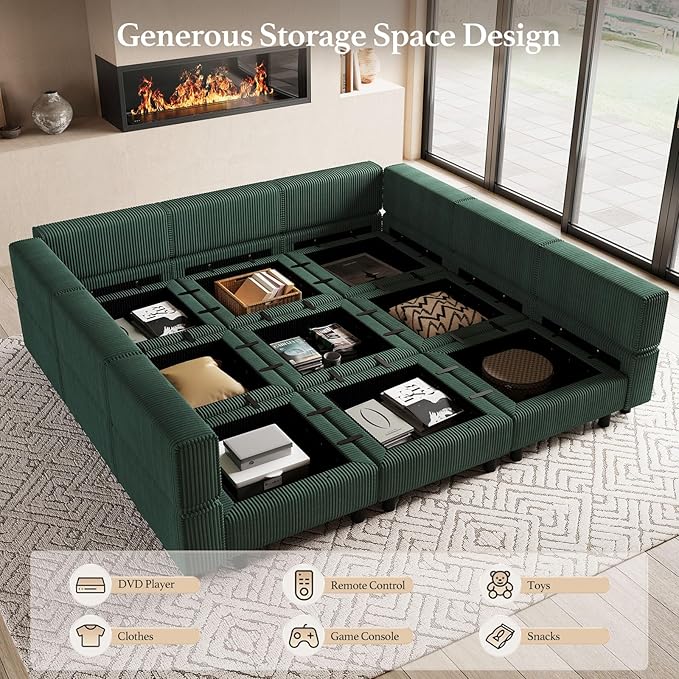 Belffin 9 Seats Corduroy Modular Sectional Sofa, Comfy Upholstered Sectional - Image 3