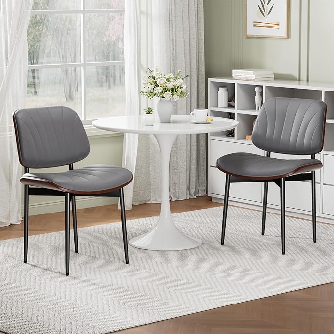 REONEY Dining Chairs Set of 6, Mid-Century Modern Upholstered PU Leather Chairs - Image 8