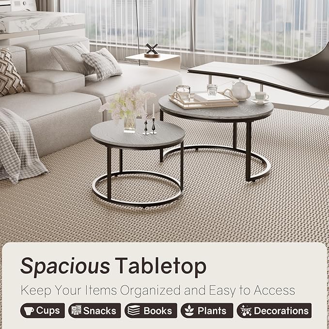 Otterease Nesting Tables Set of 2, 31.5" Round Coffee Table, Large Nesting - Image 4