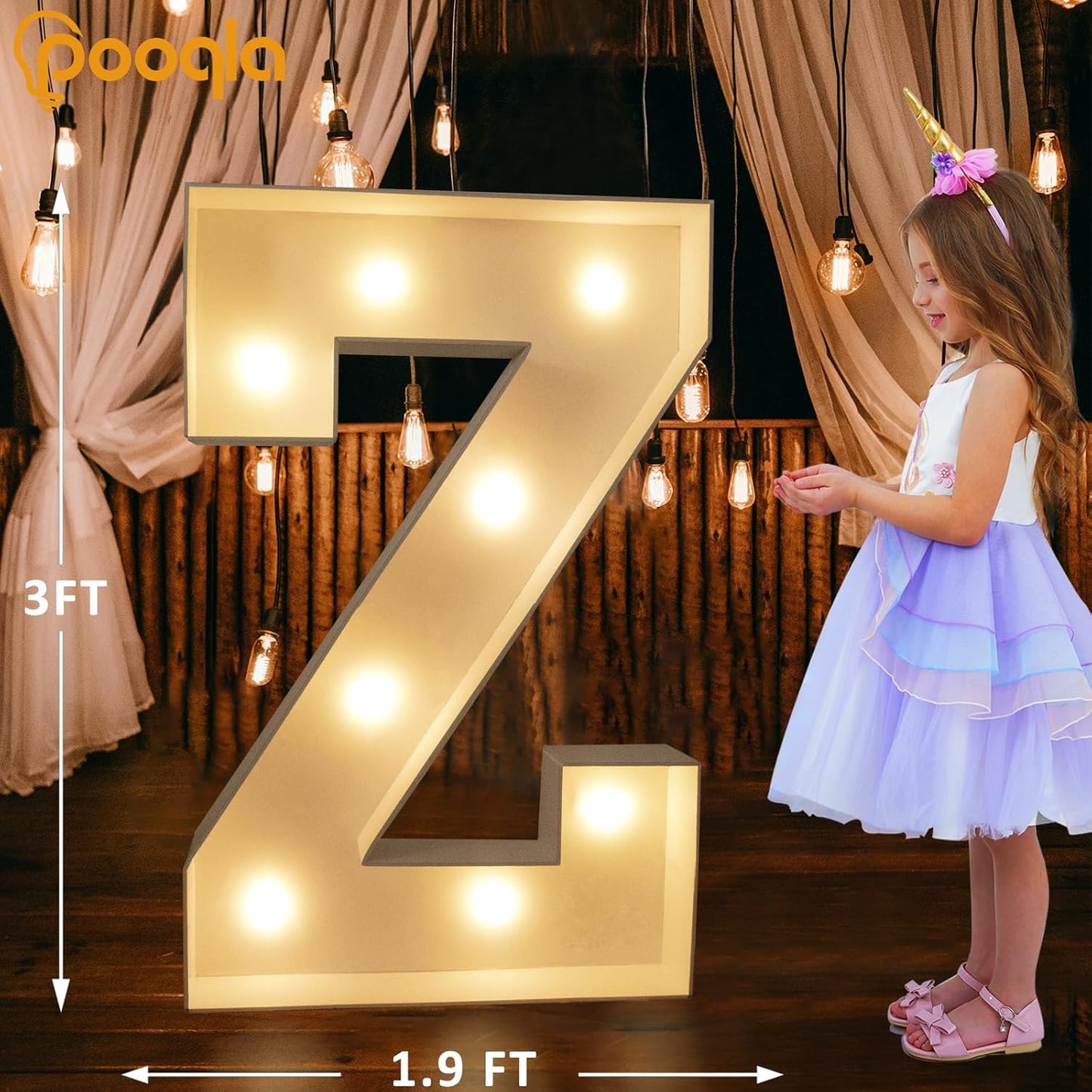 Pooqla 3FT Marquee Light Up Letters, Cool White and Warm White LED Big Mosaic Marquee Letters 3 Feet, Giant Letter Sign for Balloons Birthday Anniversary Wedding Party Decoration, Letter Z