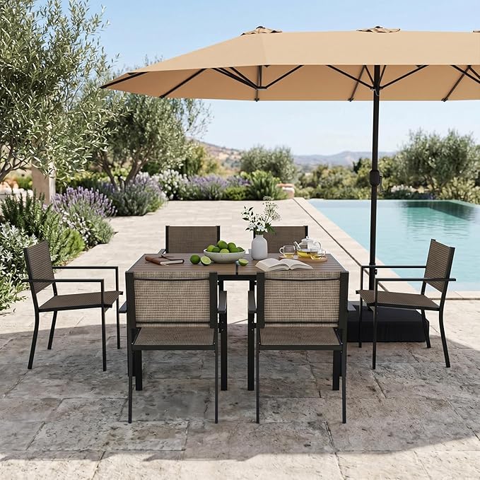 Aoxun 8-Piece Patio Table and Chairs Set & 15ft Patio Umbrella by Aoxun