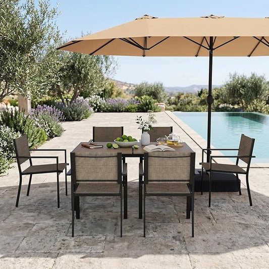 Aoxun 8-Piece Patio Table and Chairs Set & 15ft Patio Umbrella by Aoxun