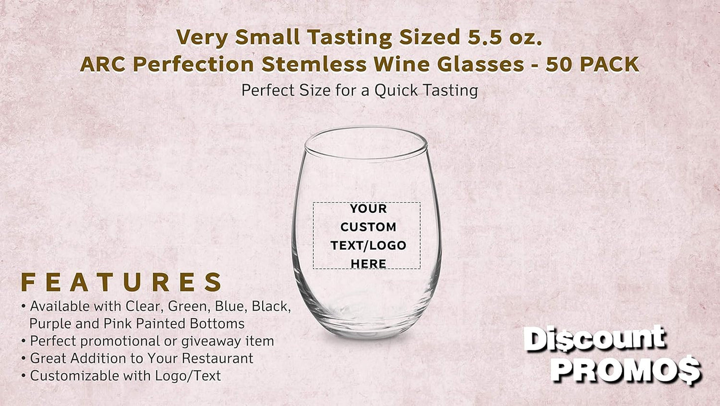 Custom Stemless Wine Glasses by ARC 5.5 oz. Set of 50, Personalized Bulk Pack - Perfect for Hotel, Bar, Restaurant or Lounge - Clear