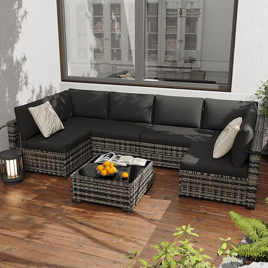 KIGOTY 7-Piece Patio Furniture Set, All-Weather PE Rattan Outdoor Sectional Sofa by KIGOTY