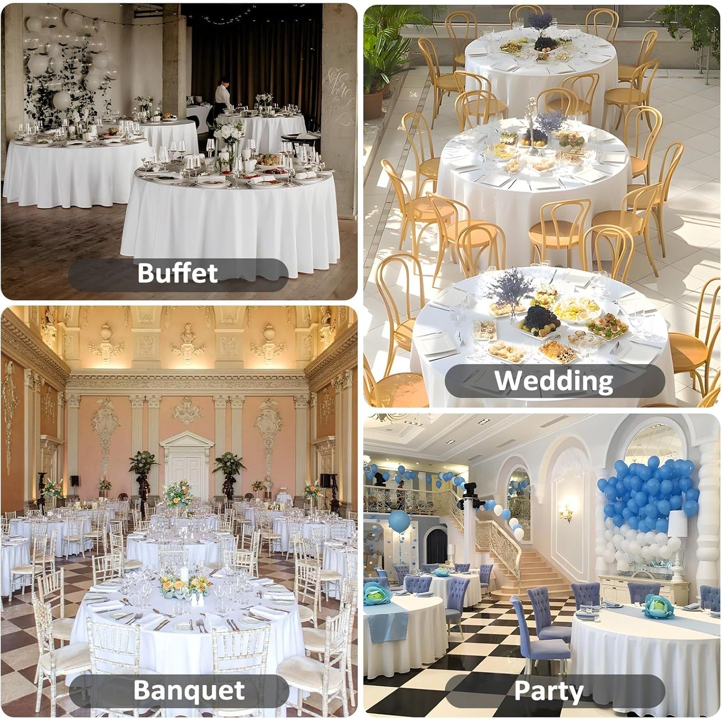 8 Pack White Round Tablecloth 108 Inch White Table Cloth Stain and Wrinkle Resistant Round White Tablecloths Reusable and Washable Polyester Fabric Table Covers for Buffet Wedding Party and Banquet