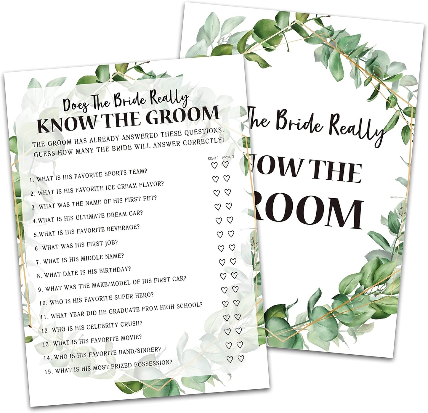 Bridal Shower Game Cards, Bride Really Know Groom Game, Tropical Jungle Theme Engagement Party Cards For Wedding, Set of 30 Cards(Leaf008)