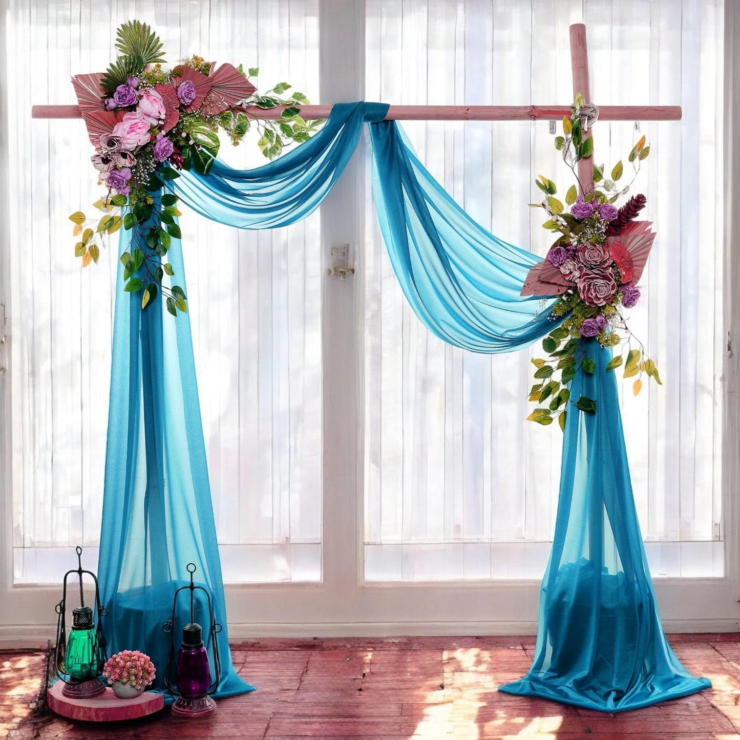 MDS Halloween Chiffon Draping Fabric - 2 Panel, 30" Wide x 20ft Long - Sheer Spooky Arbor & Canopy Drapery for Haunted House Backdrops, Party Ceilings, DIY Costumes & Themed Events - Dark Teal