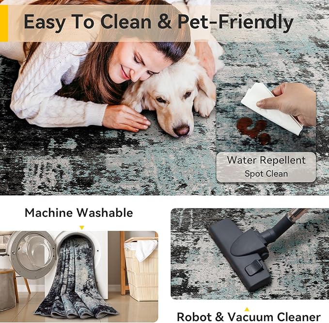RELEANY Washable Area Rugs 6'x9' Non-Slip Modern Abstract Soft - Image 5