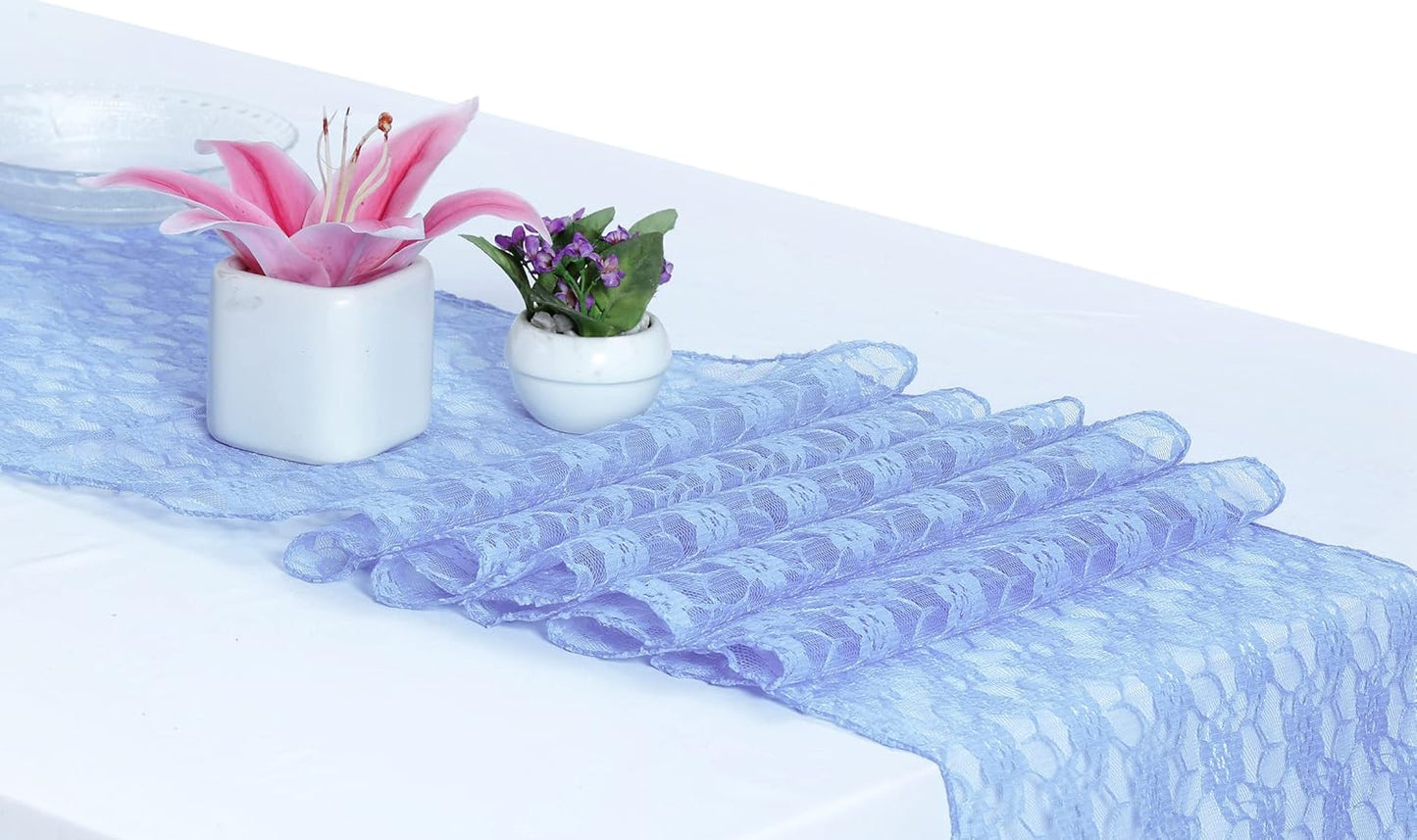 MDS Pack of 15 Wedding 12 x 108 inches Lace Table Runner for Wedding, Decorations for Birthday Parties, Banquets, Graduations, Engagements, and Runners fit Rectangle, Round Table- Baby Blue