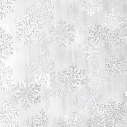 Snowflake-Snow Silver Christmas Party-Decoration Garland - 52ft Frozen Winter Wonderland Ornaments Hanging Paper Streamers,New Years Birthday Baby Shower Wedding Holiday Ceiling Decor Hugfond