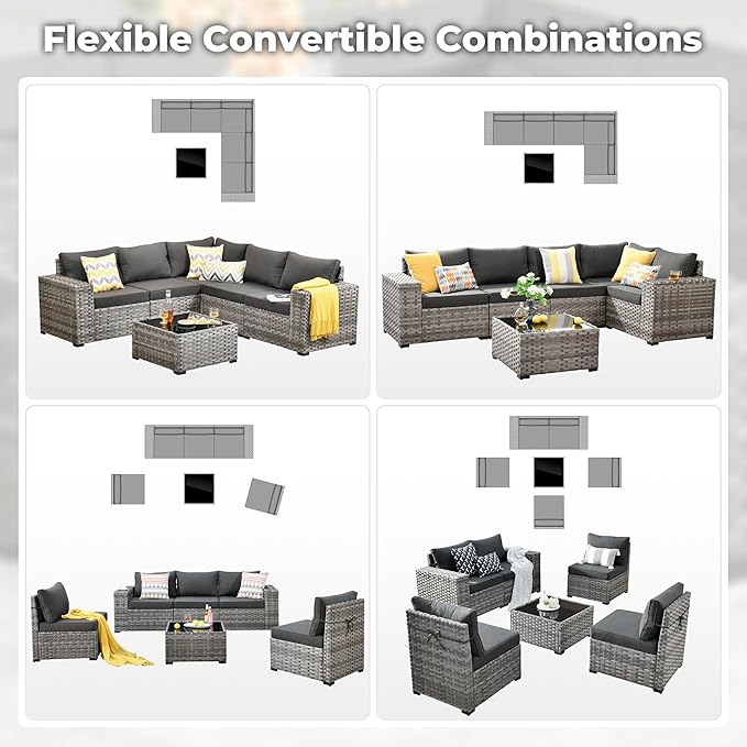 ovios 6 Pieces Patio Furniture Set, Outdoor Wicker Sectional Sofa - Image 6