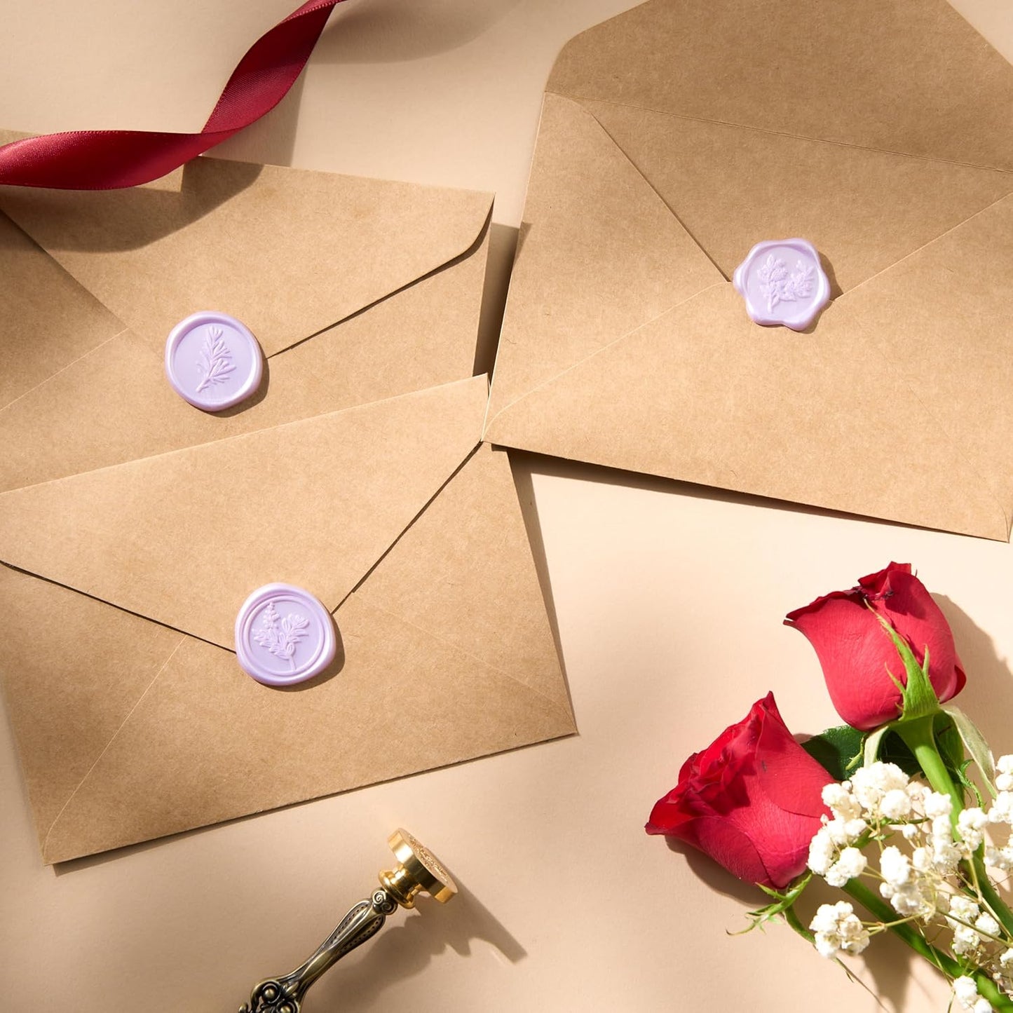 Wax Seal Stickers (60 Pcs, 3 Designs in 1 Pack) Premium Envelope Seal Stickers for Wedding Invitation Envelopes, Adhesive Wax Seals, Perfect for Seating Chart, Gift Wrapping