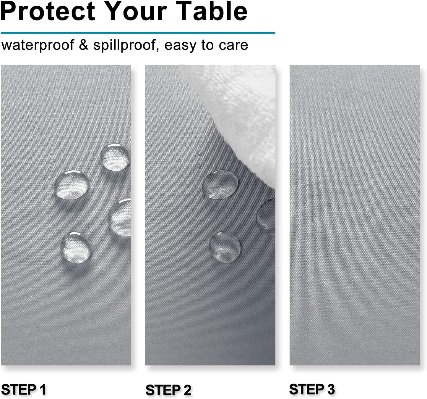 Hiasan Tablecloth for Rectangle Tables - 70 x 140 inch - Waterproof, Spillproof & Wrinkle Resistant Washable Polyester Table Cloth for Dining/Party/Outdoor Picnic, Silver Grey